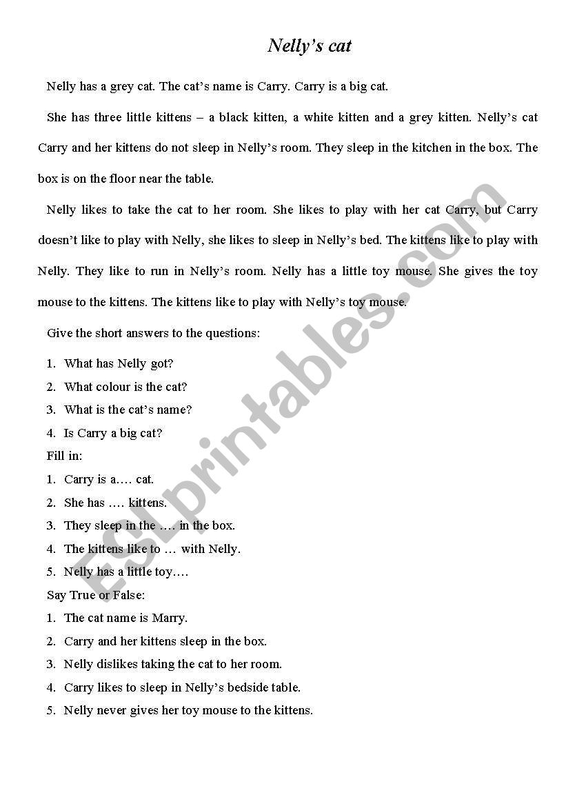 NellyÂ´s cat worksheet