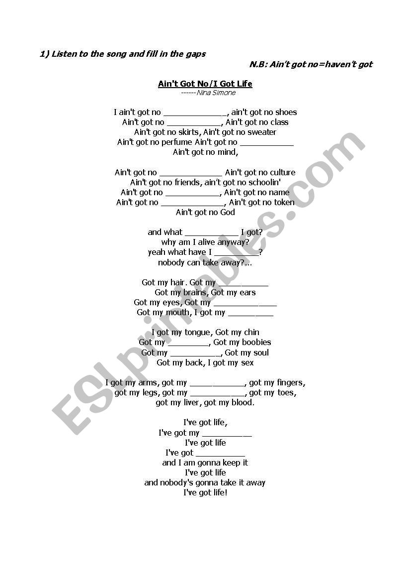 Nina Simone Ain't Got No - I Got Life Paroles