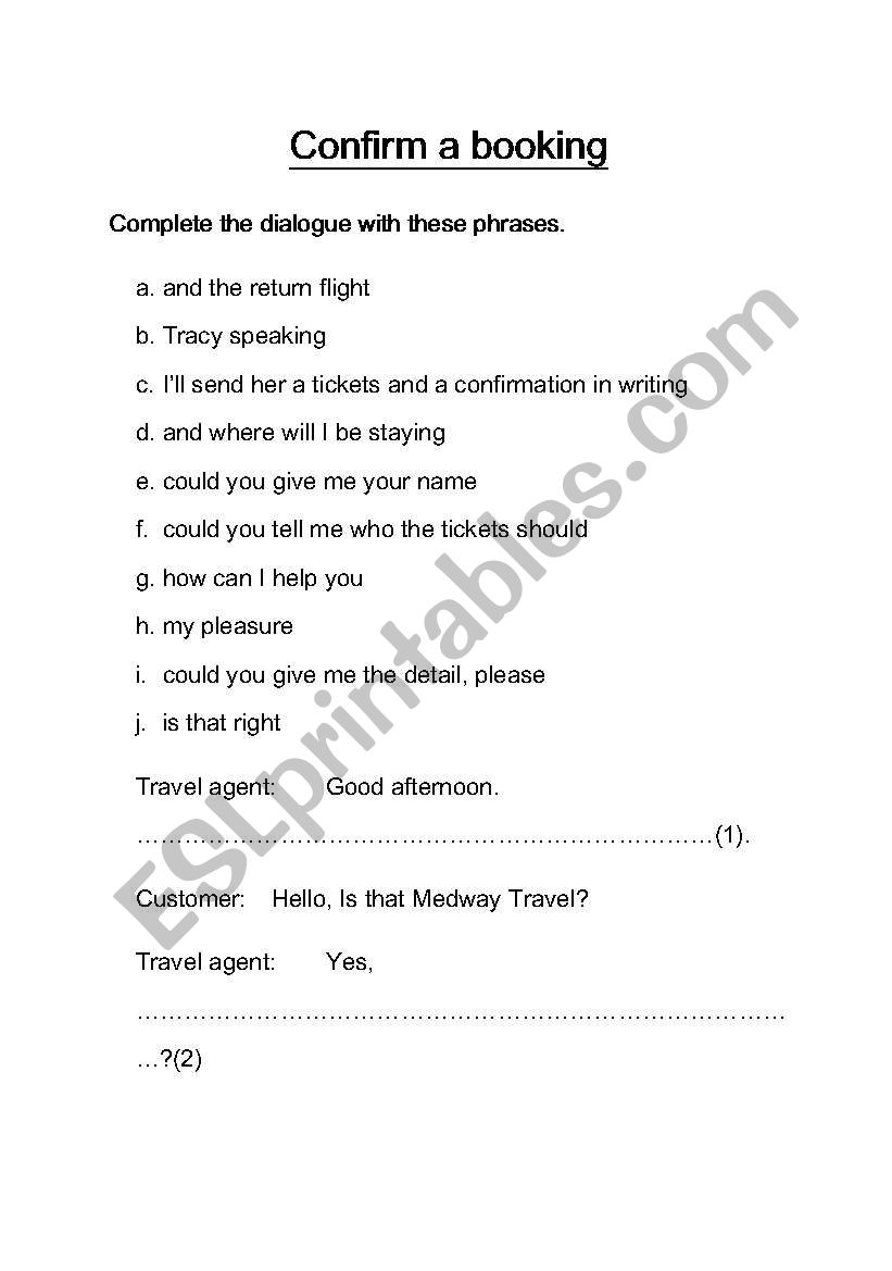 Confirm a booking worksheet