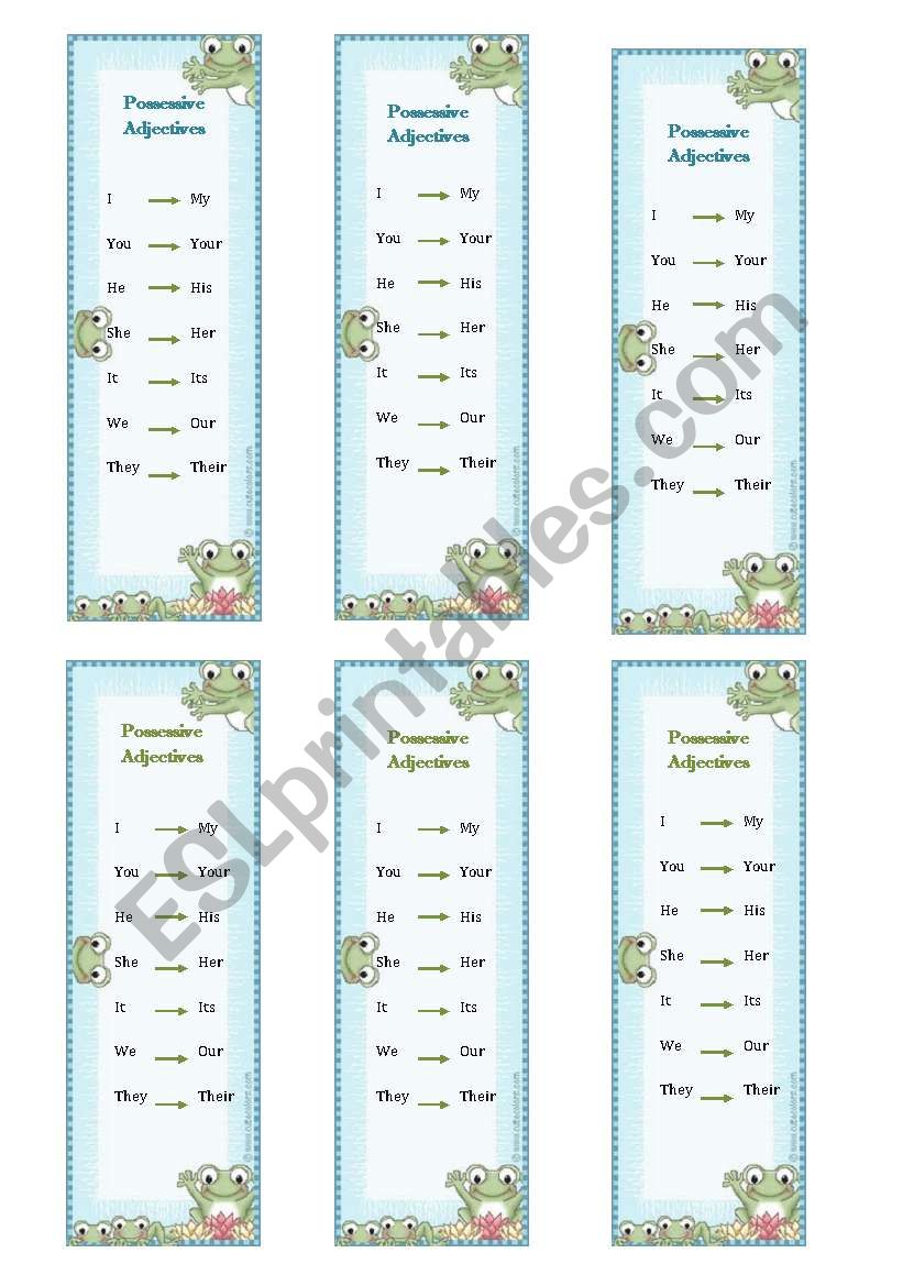 possessive adjectives bookmarks