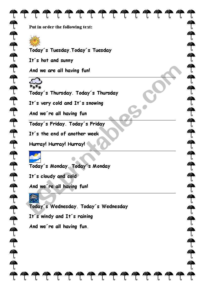 Weather, days of the week worksheet