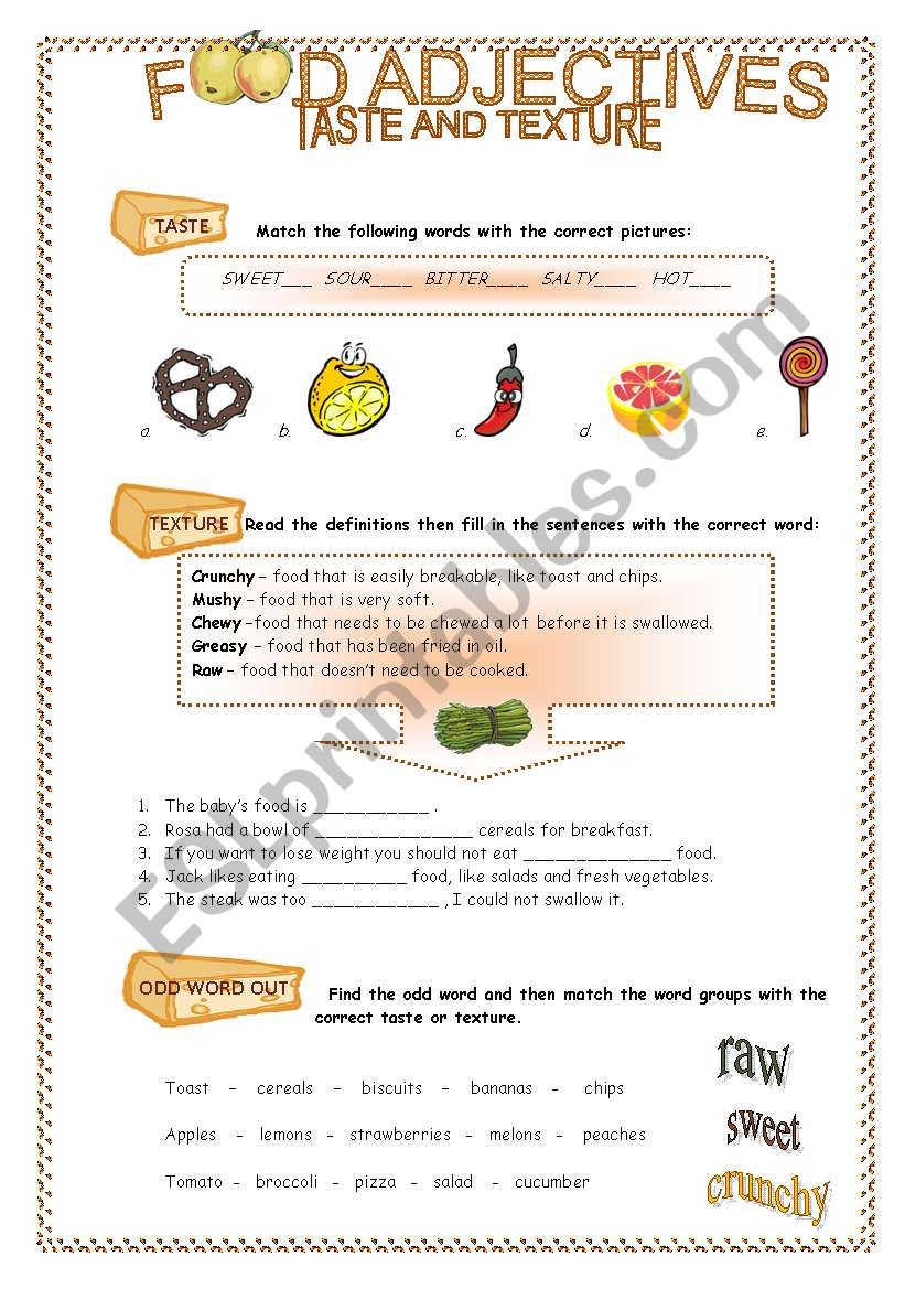 Food adjectives - taste and texture
