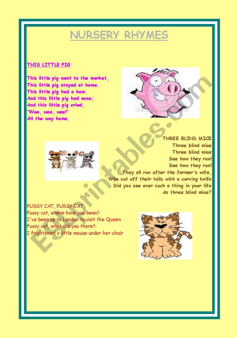 Nursery rhymes worksheet