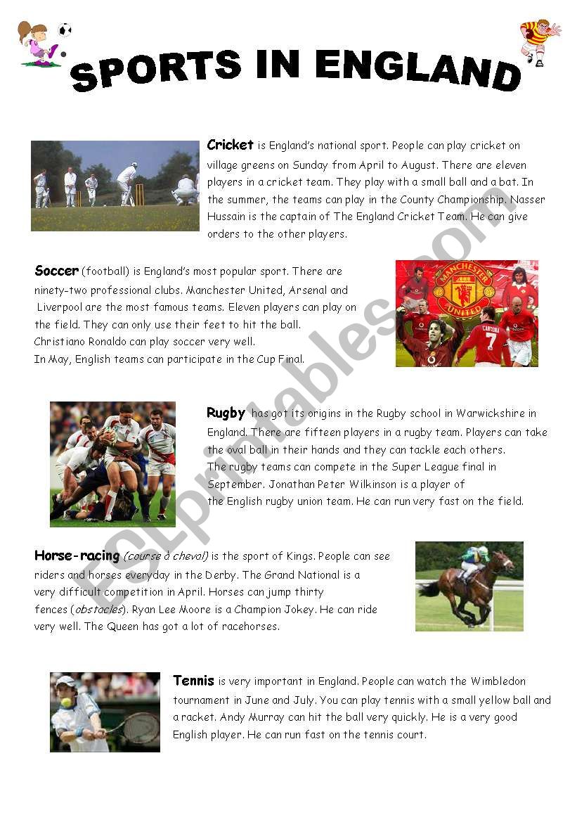 Sports in England worksheet