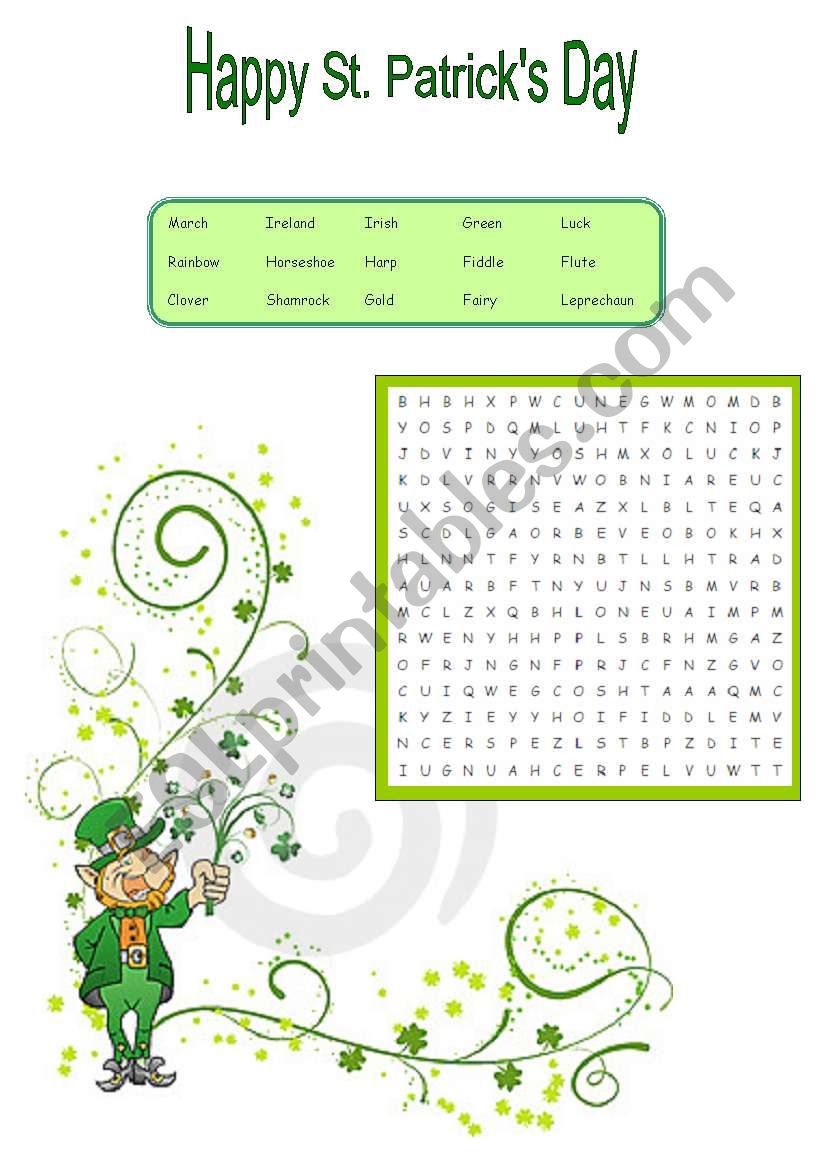 St. Patricks wordsearch worksheet