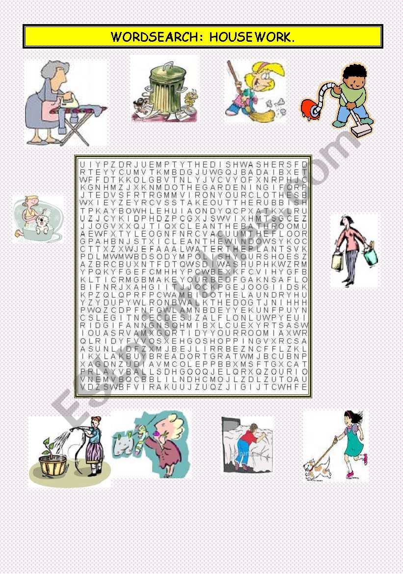 WORDSEARCH: HOUSEWORK worksheet