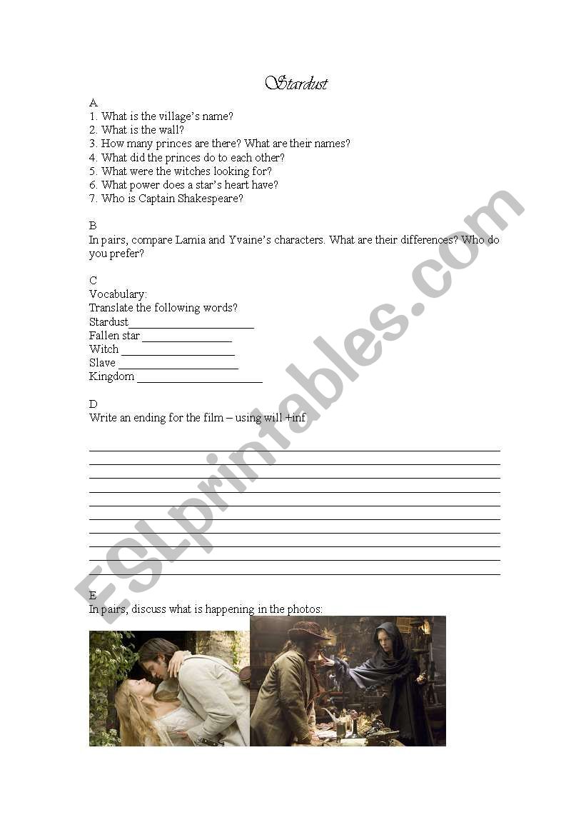 Stardust the film - worksheet worksheet