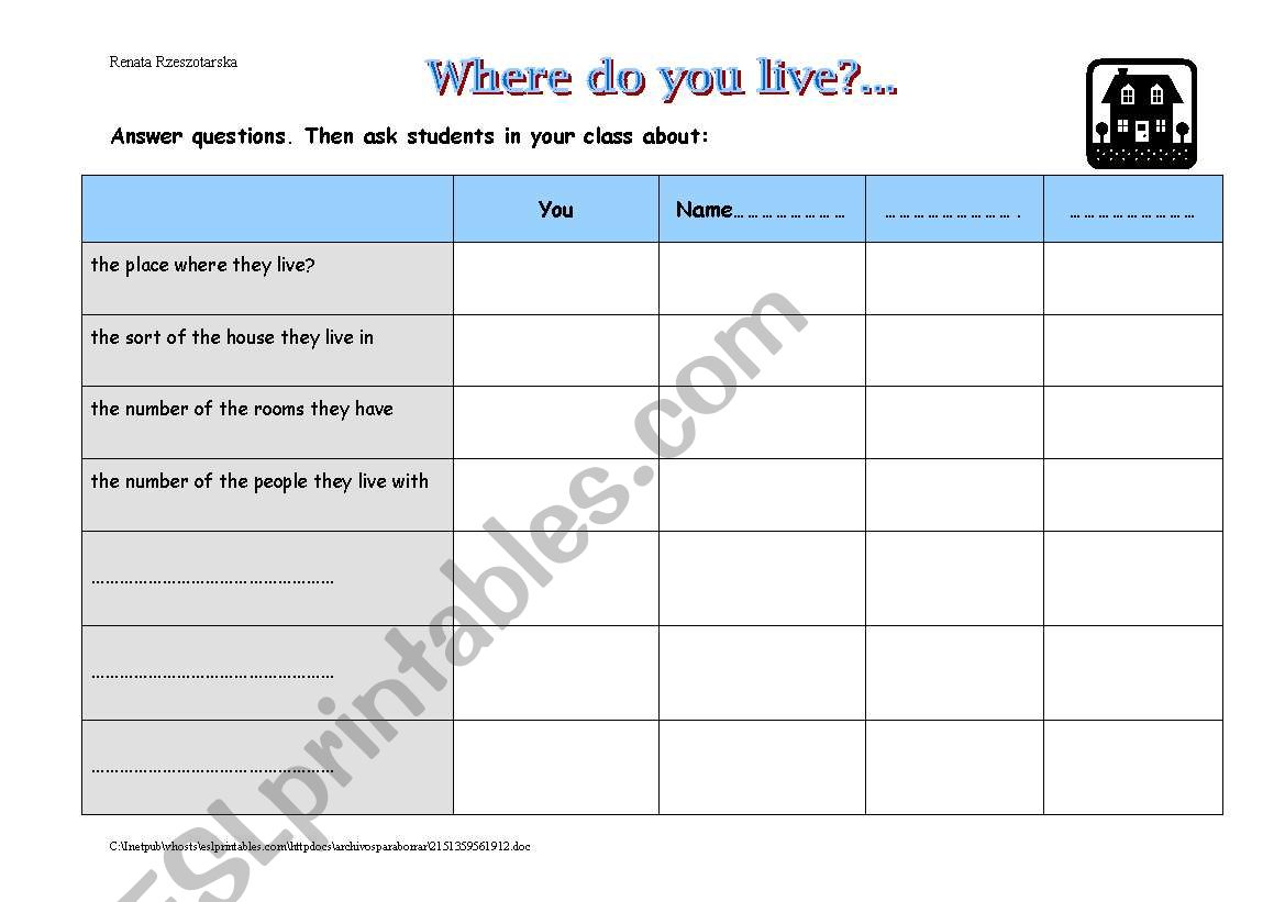 Where do you live? worksheet