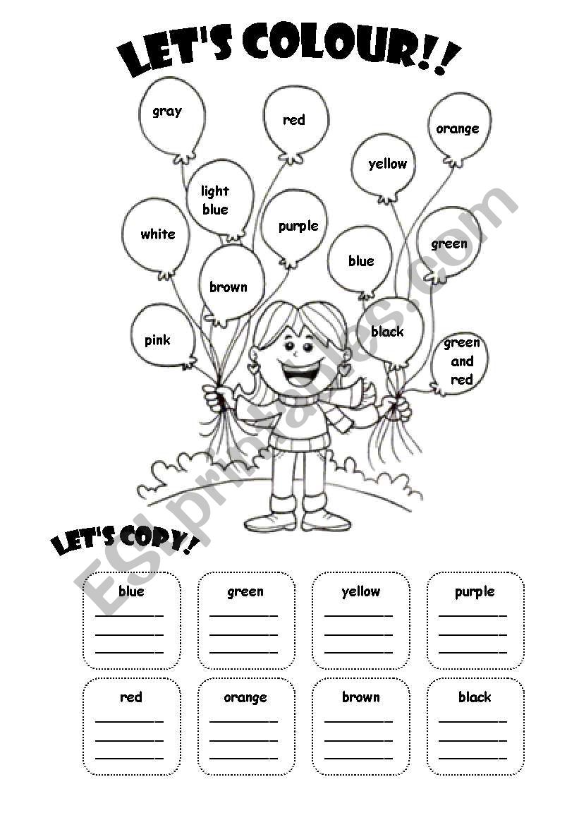 LETÂ´S COLOUR THE BALLOONS worksheet