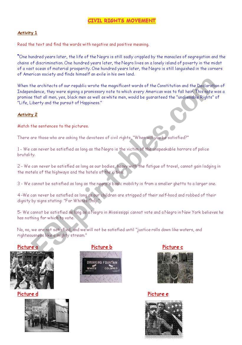 civil rights movement worksheet