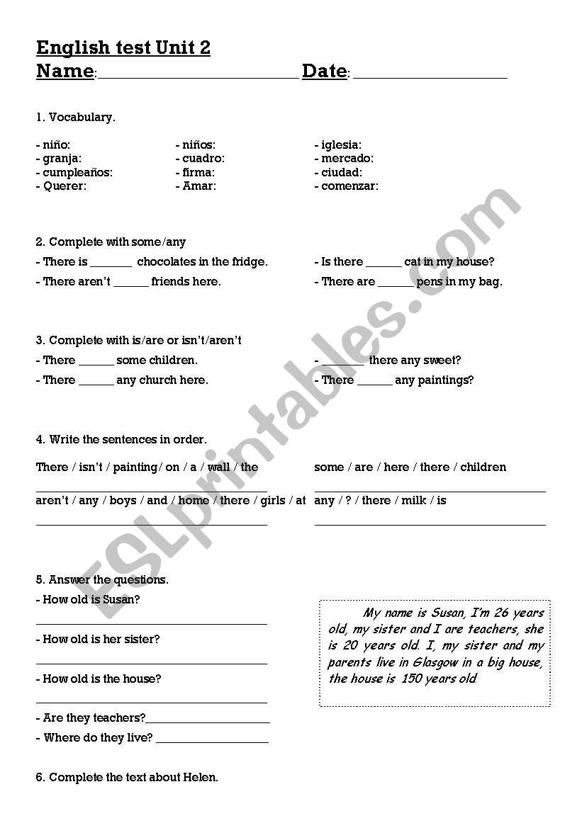 Level test worksheet