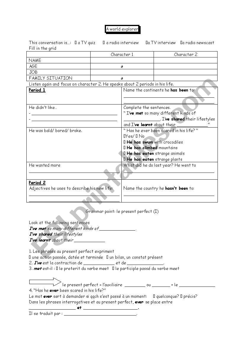 present perfect worksheet