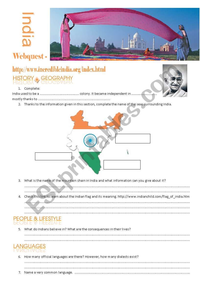 India Webquest part 1 worksheet