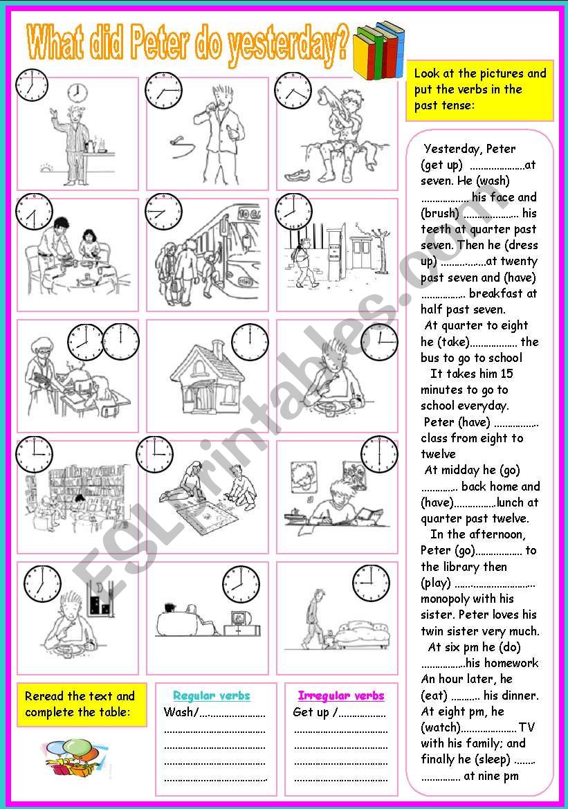 what did peter do yesterday? worksheet