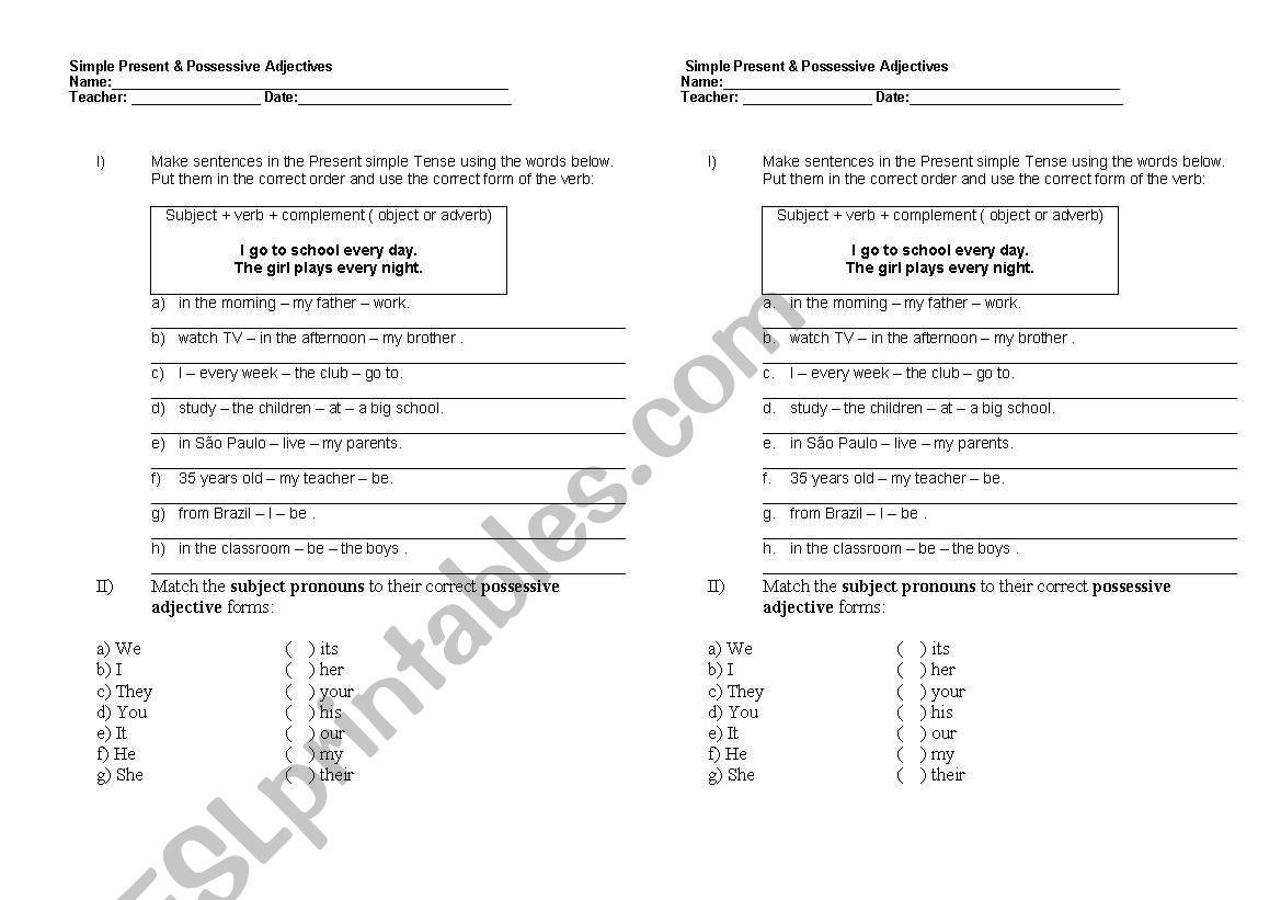 Simple Present & Possessive Adjectives