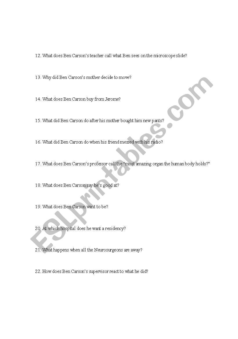 Comprehension Questions for the movie "Gifted Hands" - ESL In Gifted Hands Movie Questions Comprehension Questions for the movie "Gifted Hands" - ESL In Gifted Hands Movie Questions