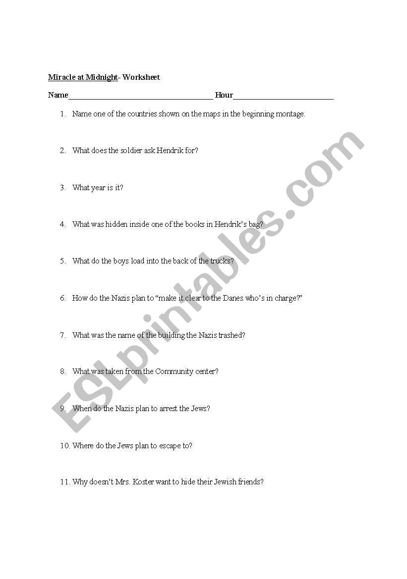 Comprehension questions for 