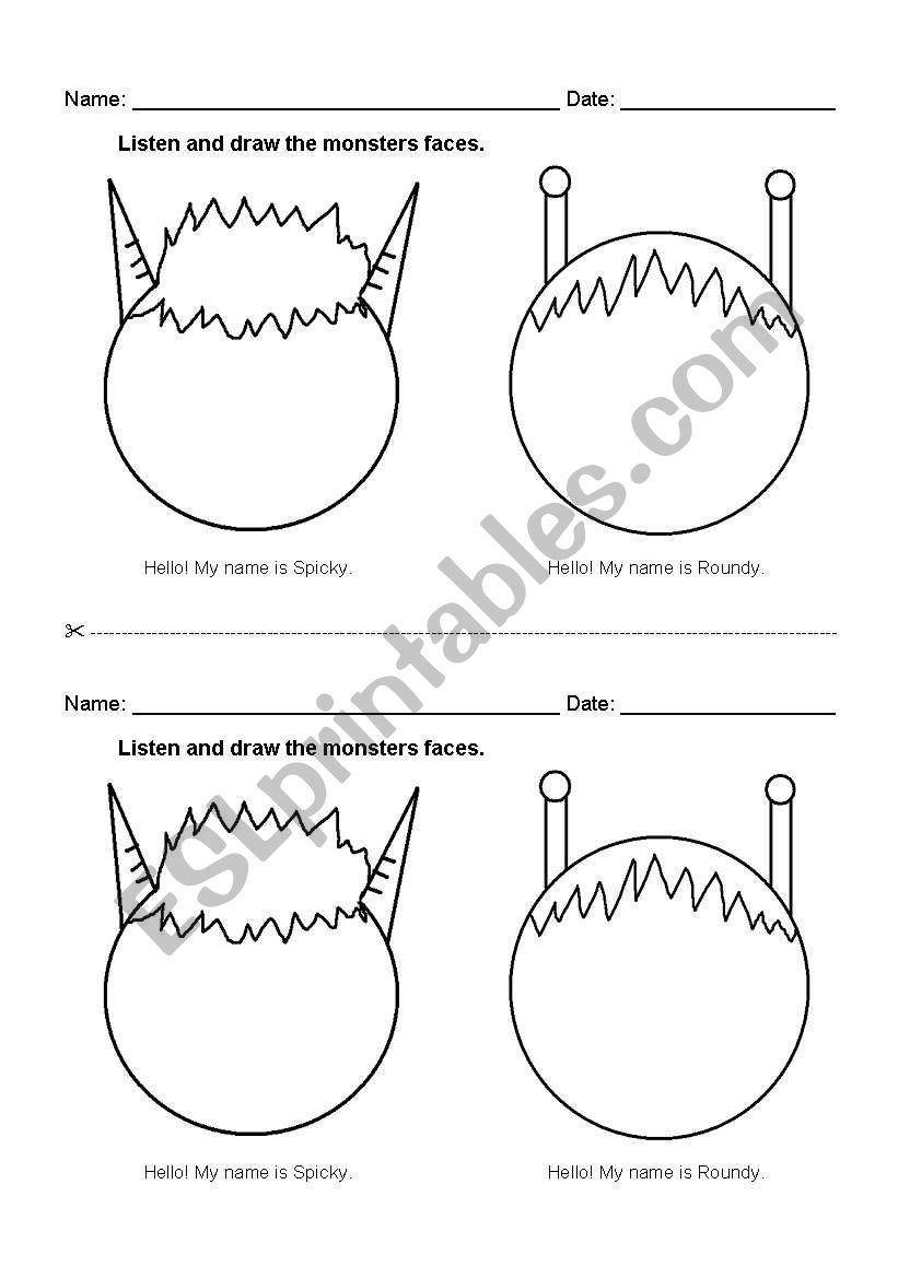 Monster face worksheet