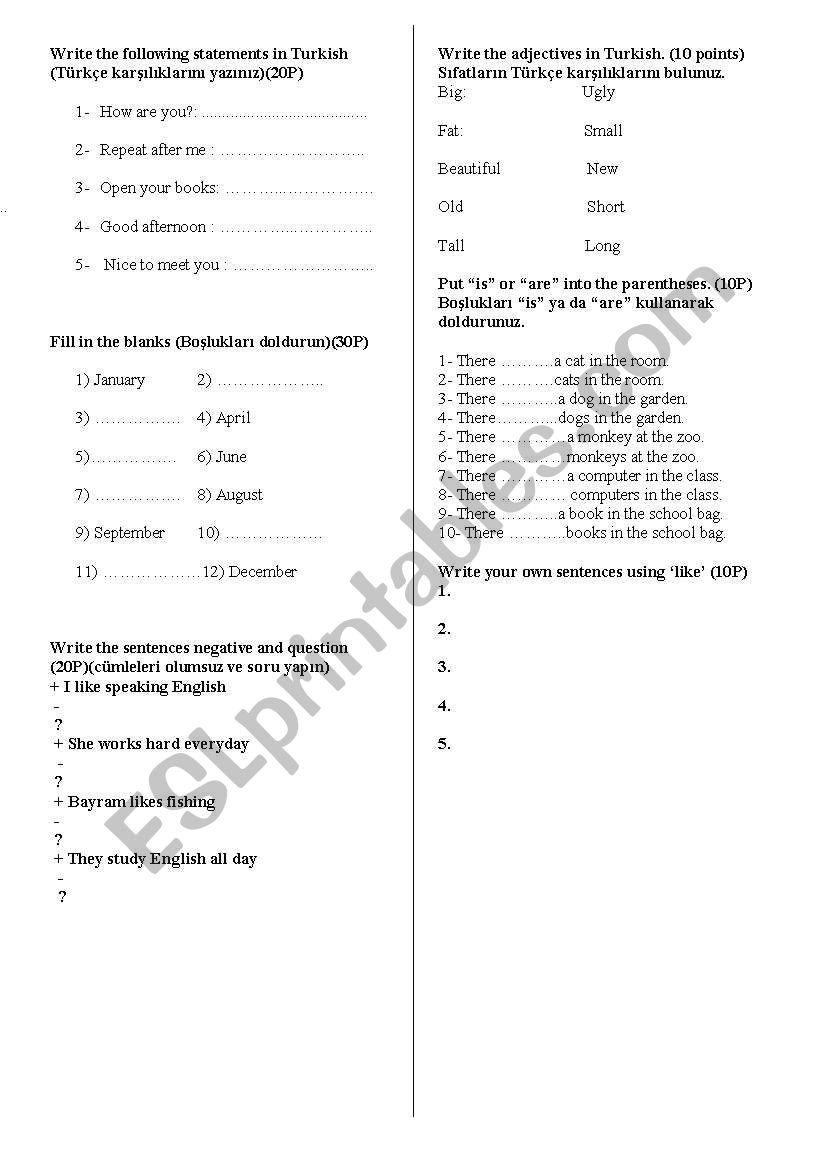 mix question for elementary worksheet