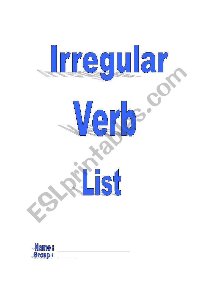 Irregular verb list worksheet