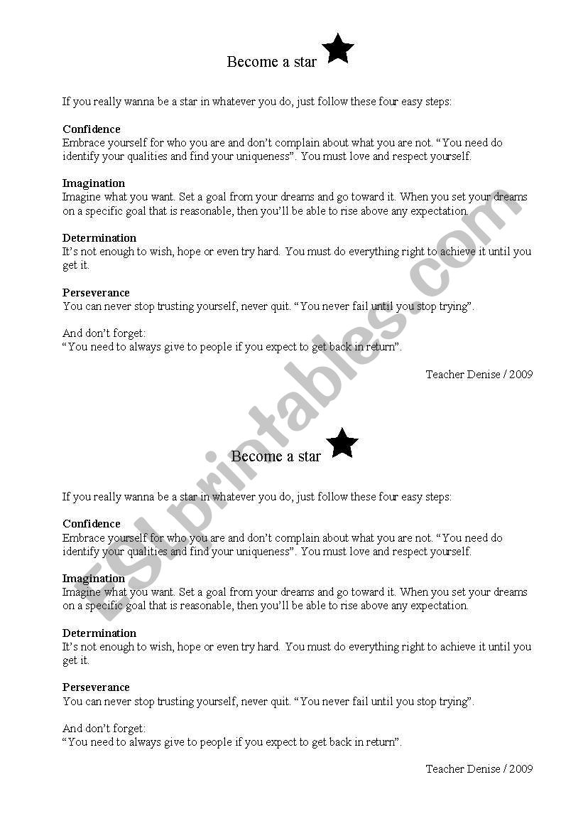 Became a star worksheet