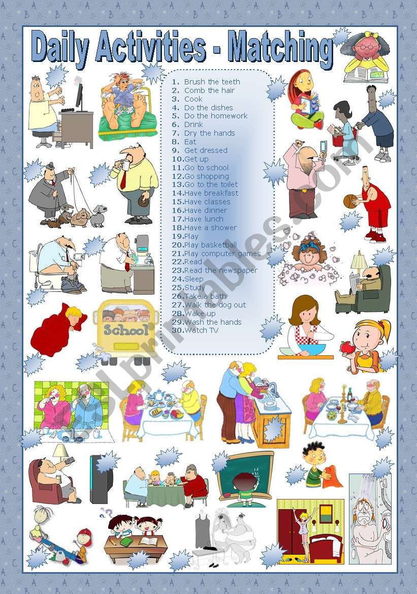 DAILY ACTIVITIES - MATCHING worksheet