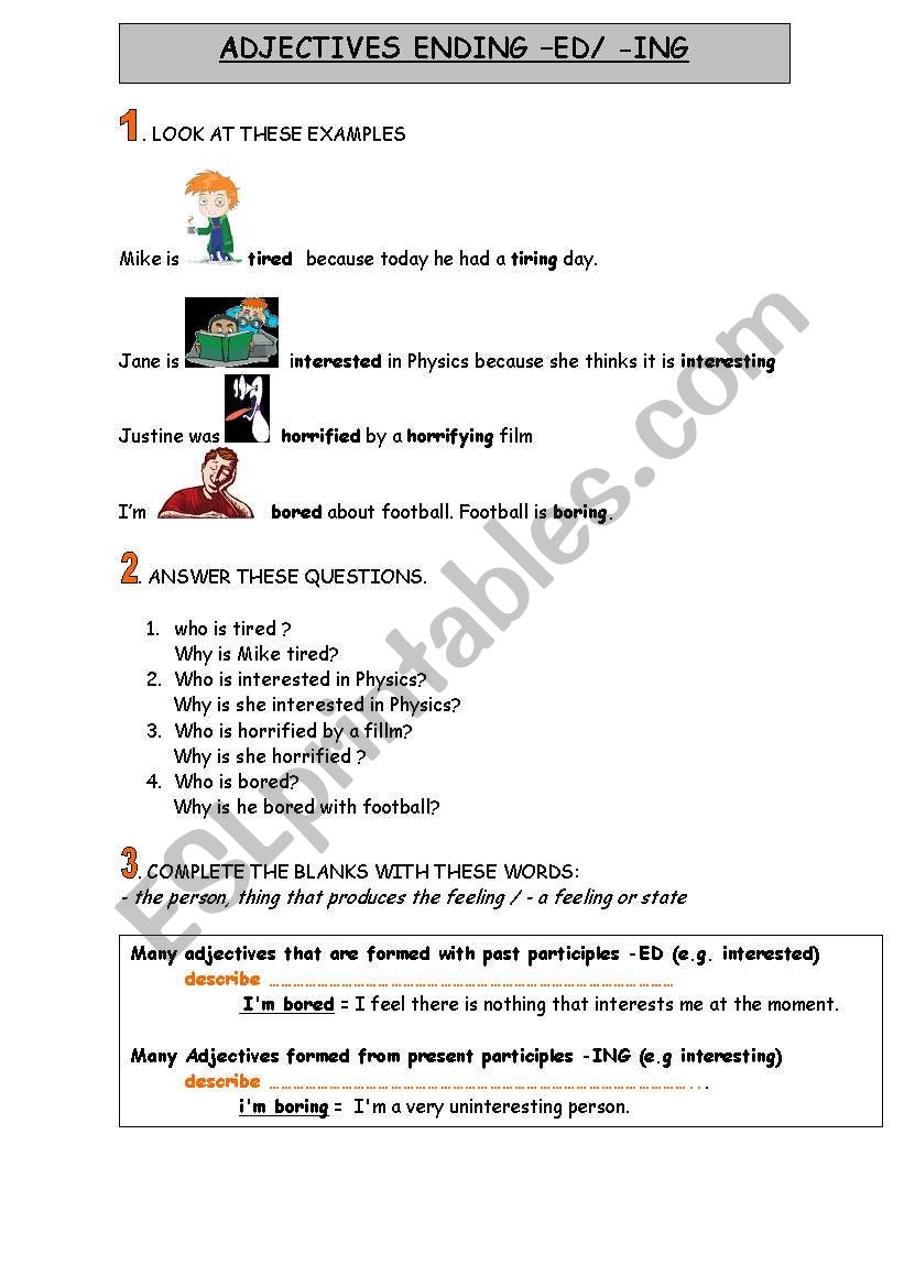 -ED/-ING ADJECTIVES worksheet