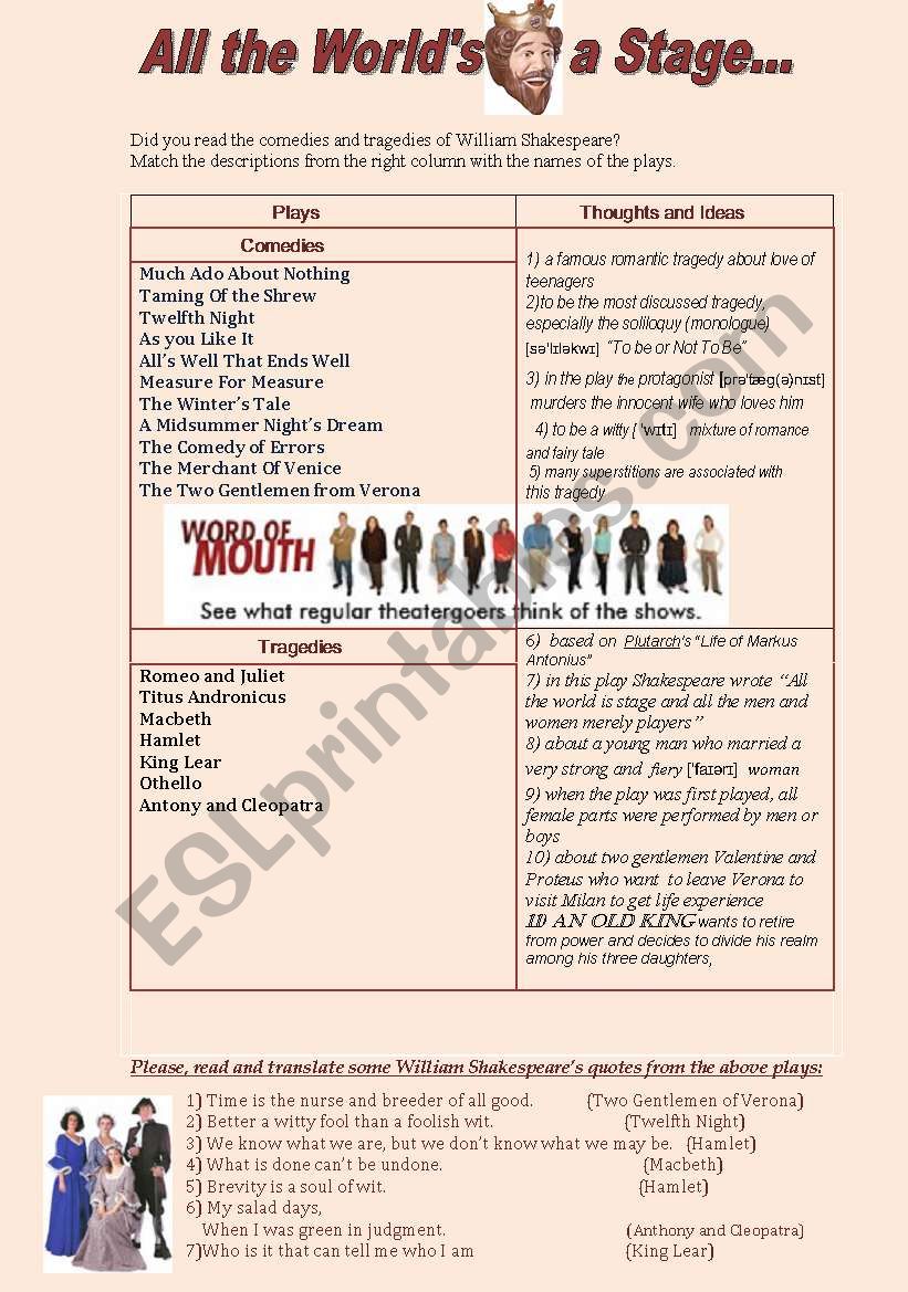 All the Worlds a Stage worksheet