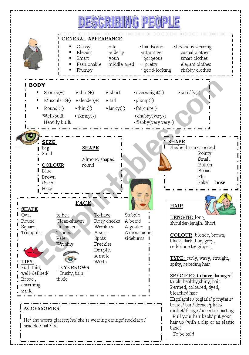 DESCRIBING PEOPLE (glossary) worksheet