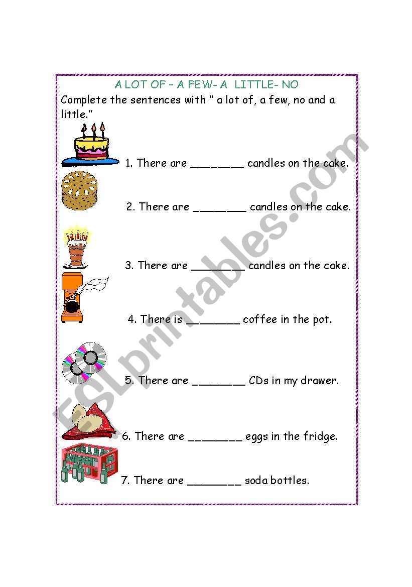 A LOT OF- A FEW- A LITTLE- NO worksheet