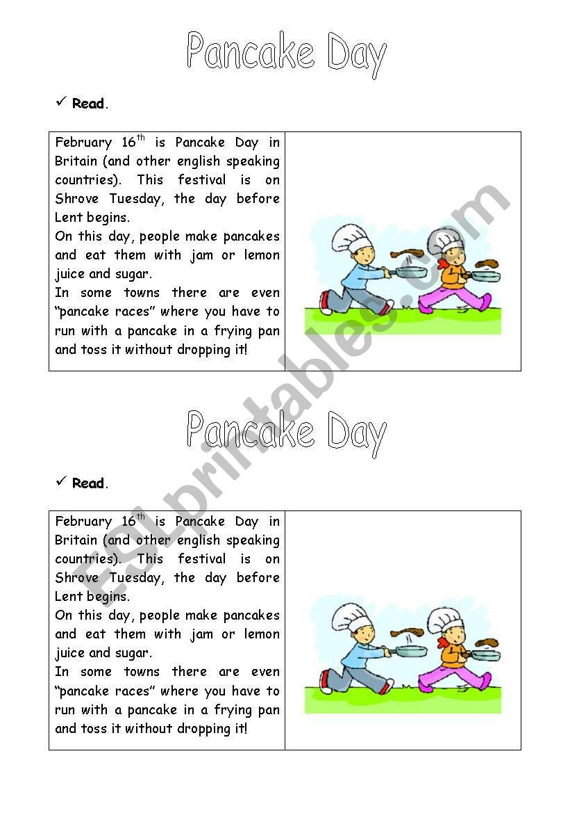 Pancake Day worksheet