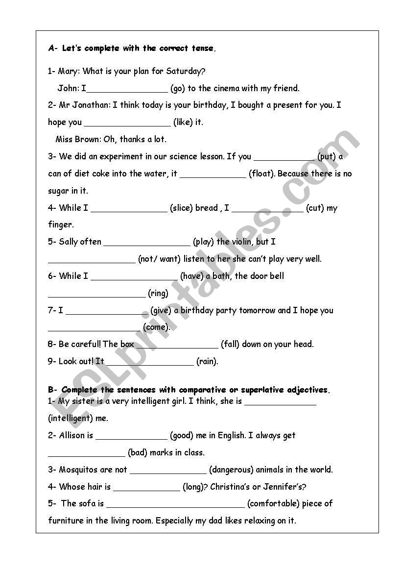 Verb Tenses Sort Worksheet