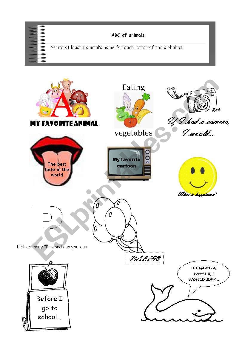 Quickwrite topics 2 worksheet