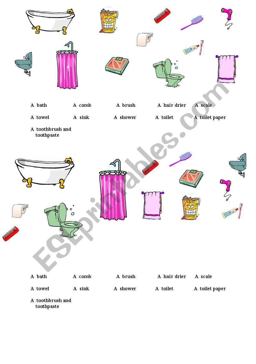 Bathroom objects worksheet