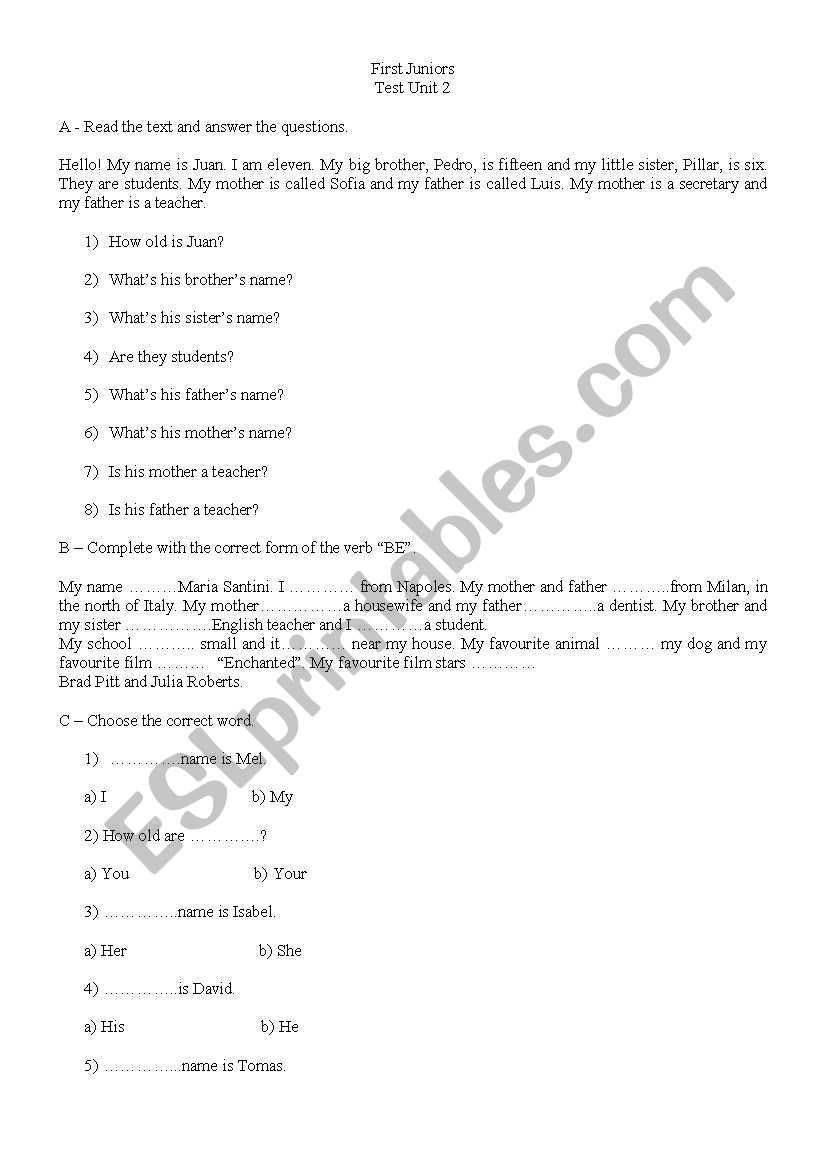 Revision for the first class. worksheet