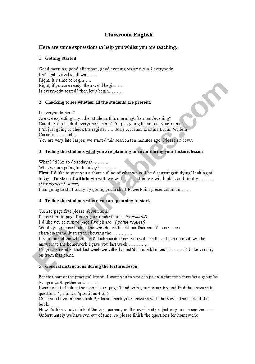 Classroom English for Teachers