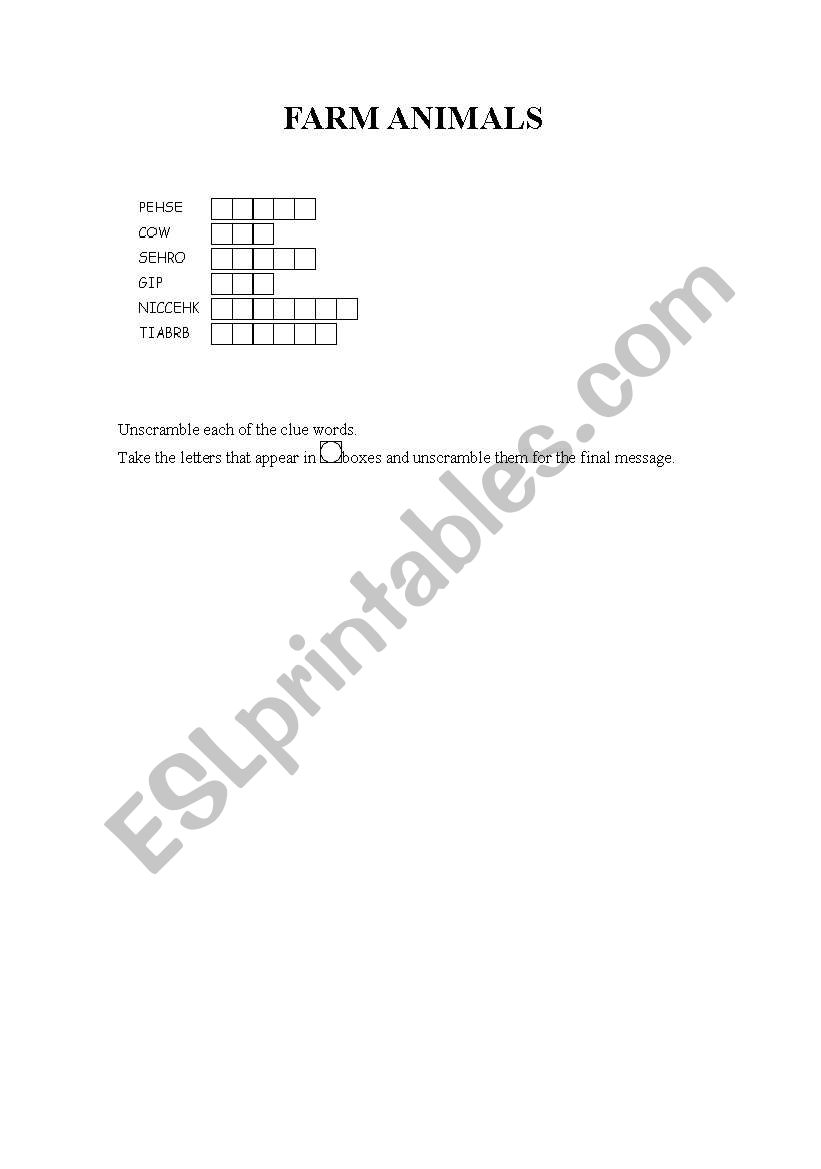 FARM ANIMALS worksheet