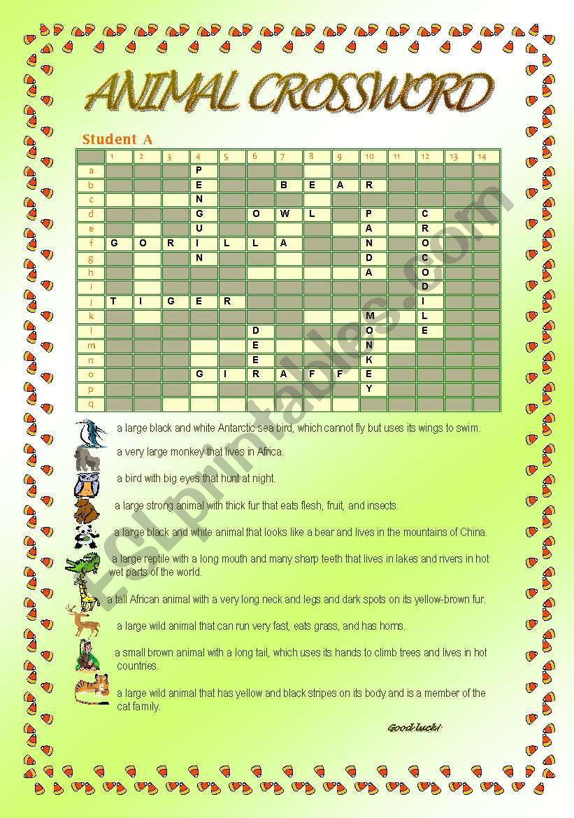 Animal Crossword worksheet