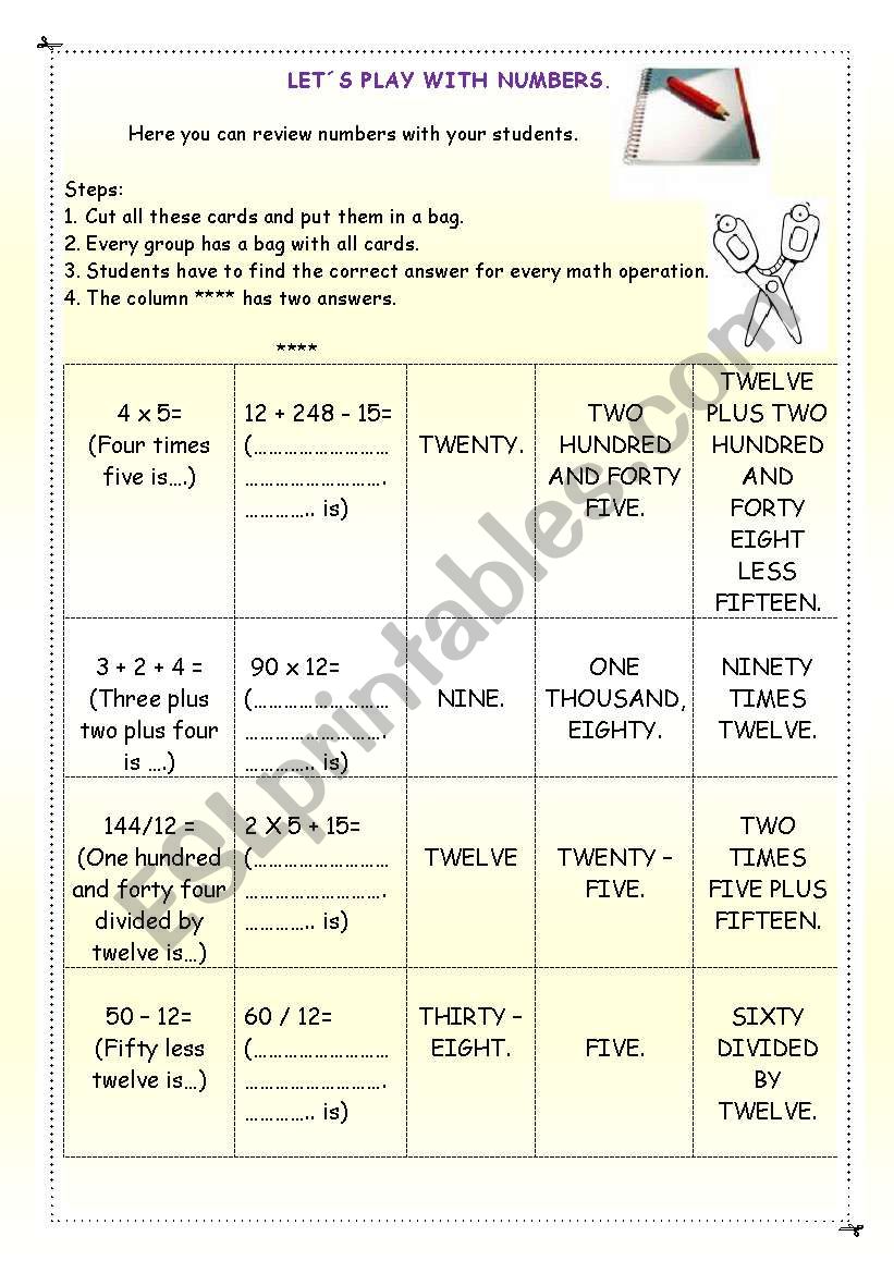 lets pley with numbers worksheet