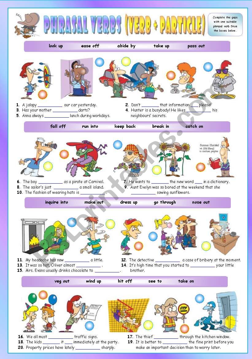  Phrasal Verbs (Ninth series). Exercises (Part 2/3). Key included!!! 