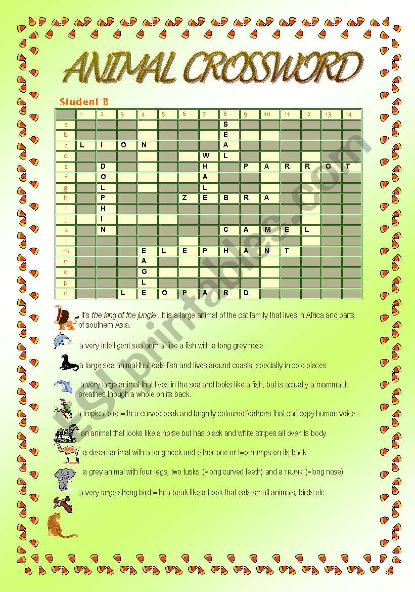 Animal Crossword 2 worksheet