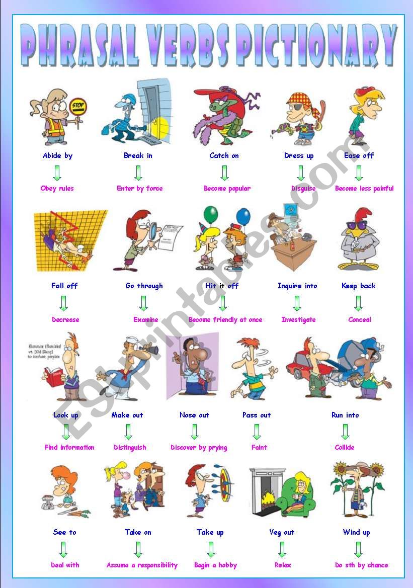 Phrasal Verbs (Ninth series). Pictionary (Part 1/3). Go through = Examine