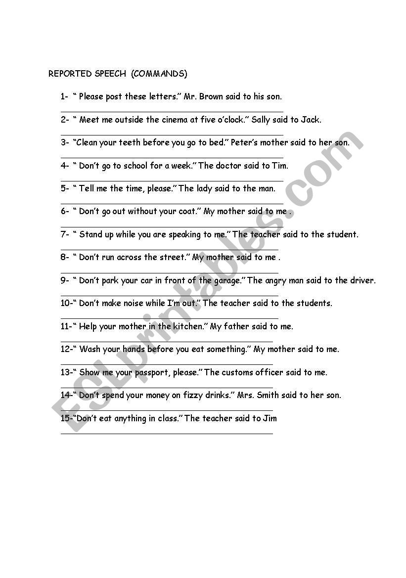 reported speech  worksheet