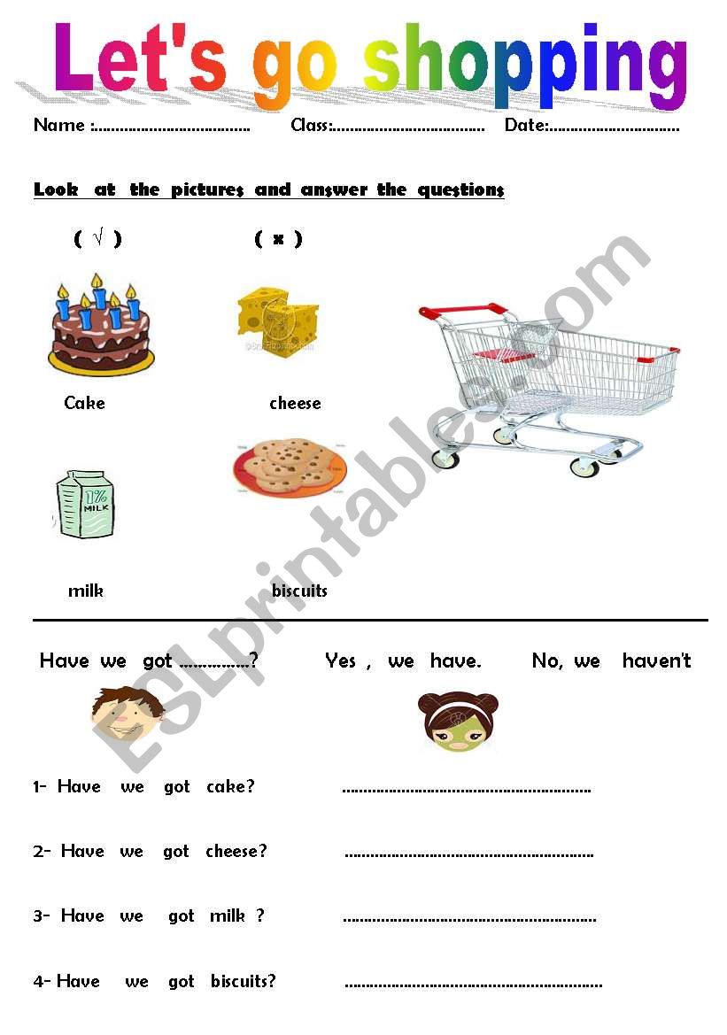 lets  go  shopping worksheet