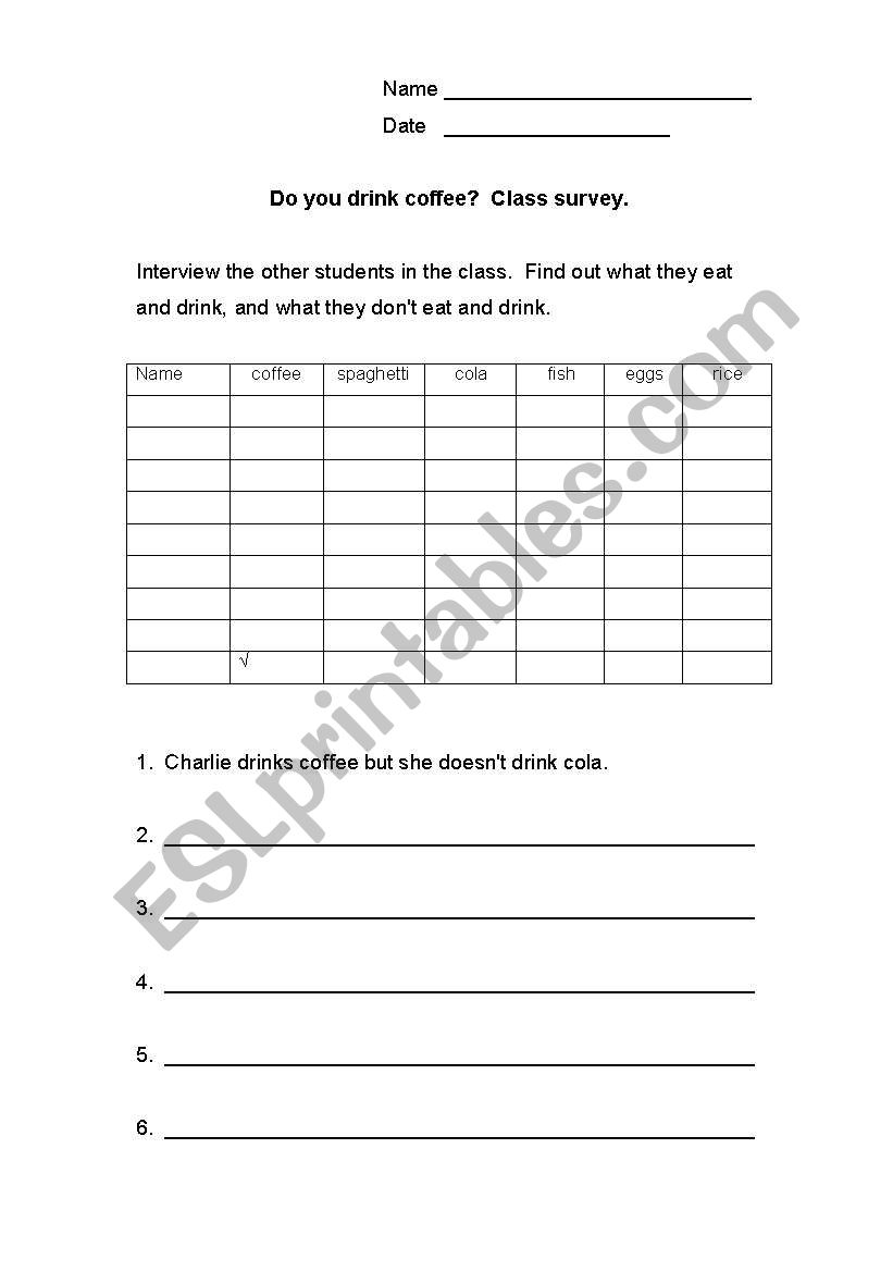 food likes and dislikes survey for students