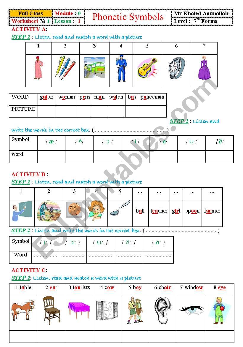 Phonetic Symbols worksheet