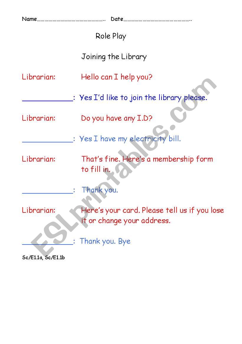 Joining the Library worksheet