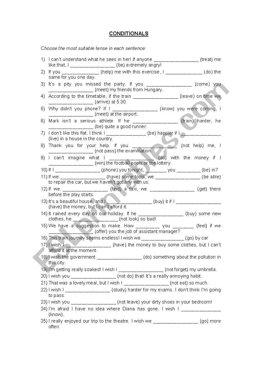 Conditionals and wishes worksheet