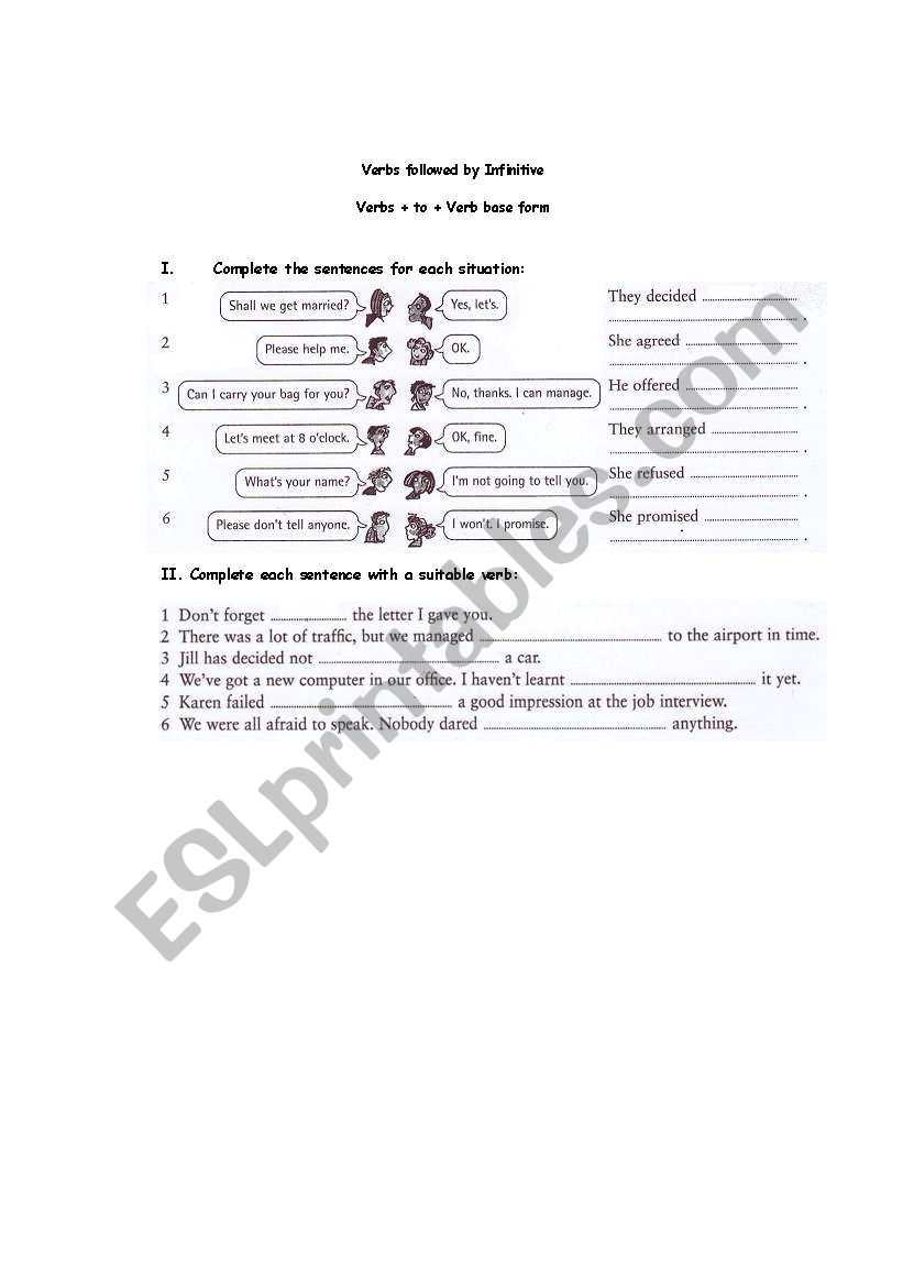 Verbs followed by infinitive worksheet