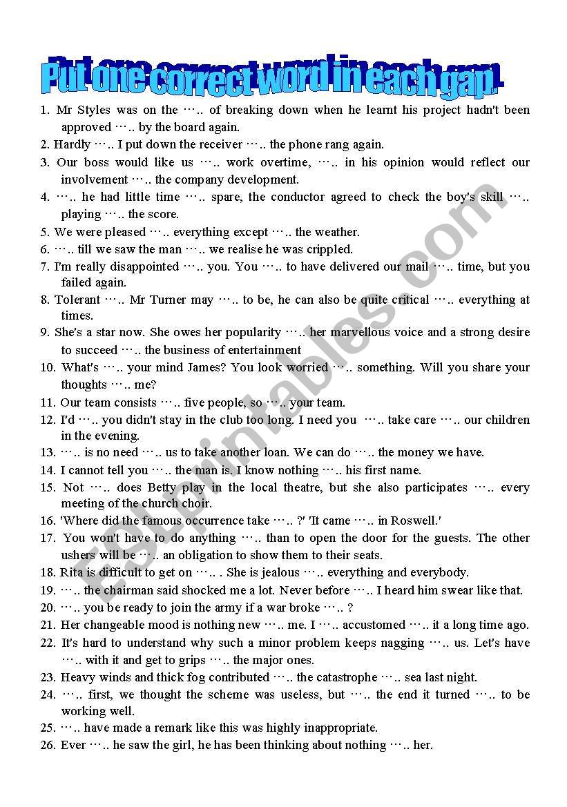 gap filling_4 worksheet